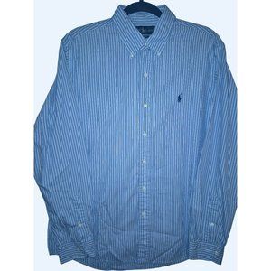 Ralph Lauren Blue Striped Custom Fit Button-Down Shirt Mens Large